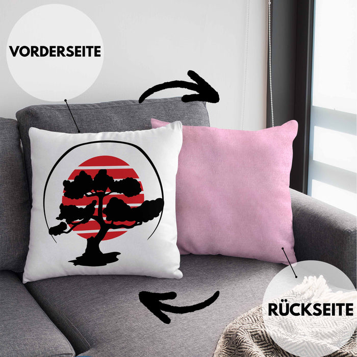 Lustige Bonsai Kissen mit Füllung 40x40 Geschenk für Bonsai-Liebhaber (Grau) Rosa Trendation