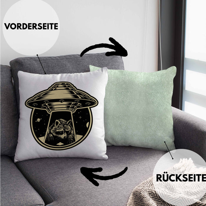 Waschbär Geschenk Kissen mit Füllung 40x40 Ufo Alien Waschbär-Liebhaber Geschenkdidee (Grau) Grün Trendation