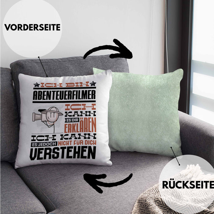 Abenteuerfilmer Geschenk Kaffee-Kissen mit Füllung 40x40 Geschenkidee für Abenteuerfilmer Ich Bin Abenteuerfilmer Ich Kann Es Dir Erklären Jedoch Nicht Für Dich Verstehen Spruch Lustig (Grau) Grün Trendation
