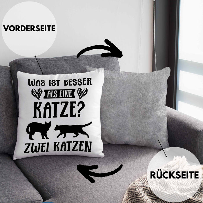 Katze Spruch Kissen mit Füllung 40x40 Lustig Geschenk Cat Kaffee Grafik Katzenliebhaber Geschenke Katzen (Grau) Grau Trendation