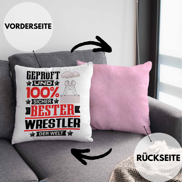 Wrestler Geschenk Lustiger Spruch für Wrestler Geschenkidee Bester Wrestler Der WeltKissen mit Füllung 40x40 (Grau) Rosa Trendation