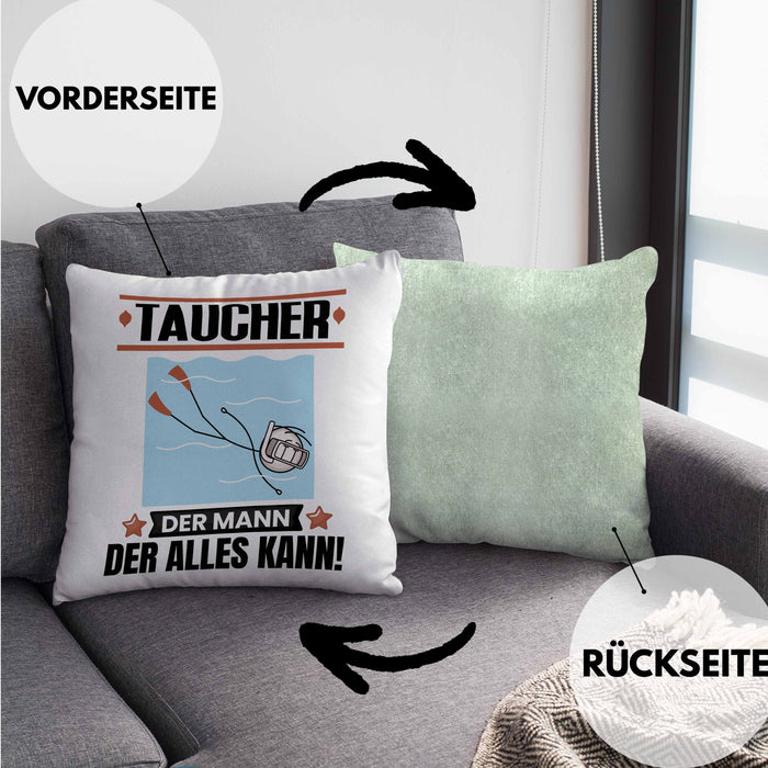 Taucher Kissen mit Füllung 40x40 Geschenk für Taucher Der Mann Der Alles Kann Geschenkidee zum Geburtstag (Grau) Grün Trendation