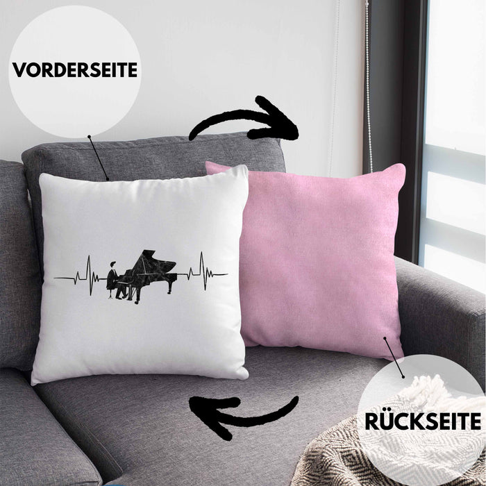 Kissen mit Füllung 40x40 Piano Geschenkidee für Klavierspieler Flügel-Motiv Herzschlag (Grau) Rosa Trendation