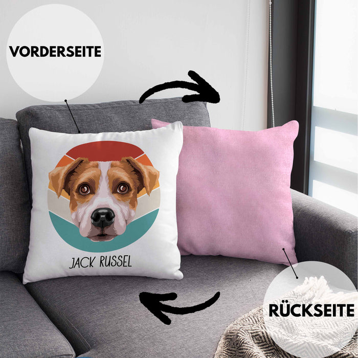 Jack Russel Besitzer Kissen mit Füllung 40x40 Geschenk Lustiger Spruch Geschenkidee Jack Russel Mama Papa (Grau) Rosa Trendation
