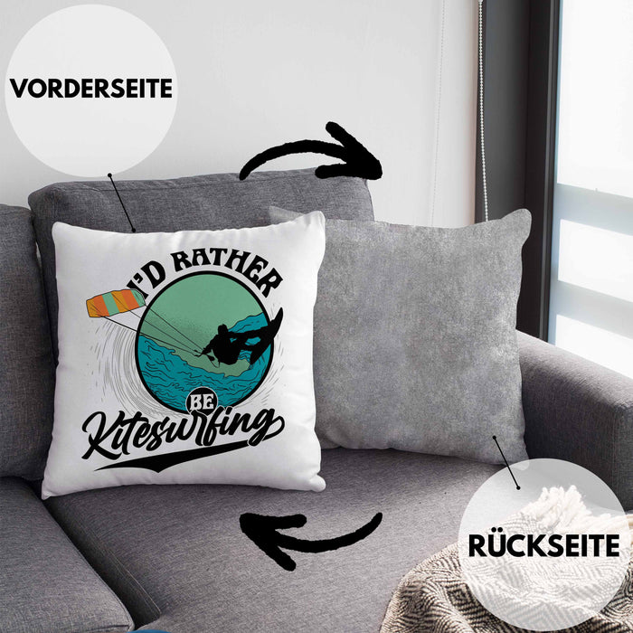 Kitesurfing Kissen mit Füllung 40x40 Geschenk für Kitesurfer Geschenkidee I'd Rather Be Kitesurfing (Grau) Grau Trendation