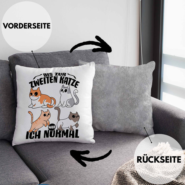 Katzen-Liebhaberin Kissen mit Füllung 40x40 Geschenk Katzenmama Bis Zur 2. Katze War Ich Normal (Grau) Grau Trendation