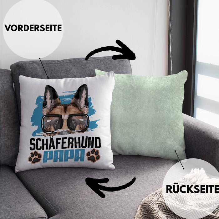Schäferhund Papa Besitzer Kissen mit Füllung 40x40 Geschenk Lustiger Spruch Geschenkidee Schäferhund Liebhaber (Grau) Grün Trendation
