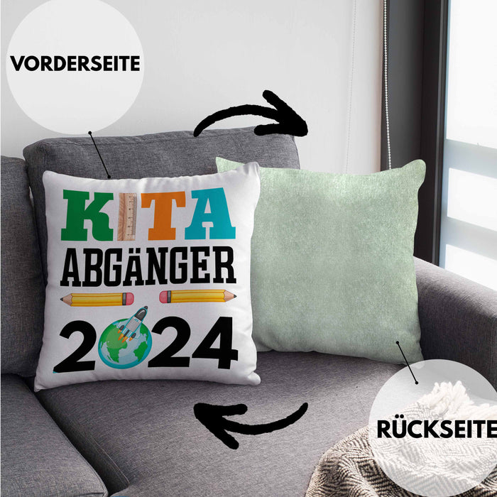 Einschulung Junge Mädchen Geschenk Schultüte Füllung Kissen mit Füllung 40x40 Schulstart 1. Schultag Schuleinführung Schulanfang Geschenkidee 2024 Schulkind (Grau) Grün Trendation