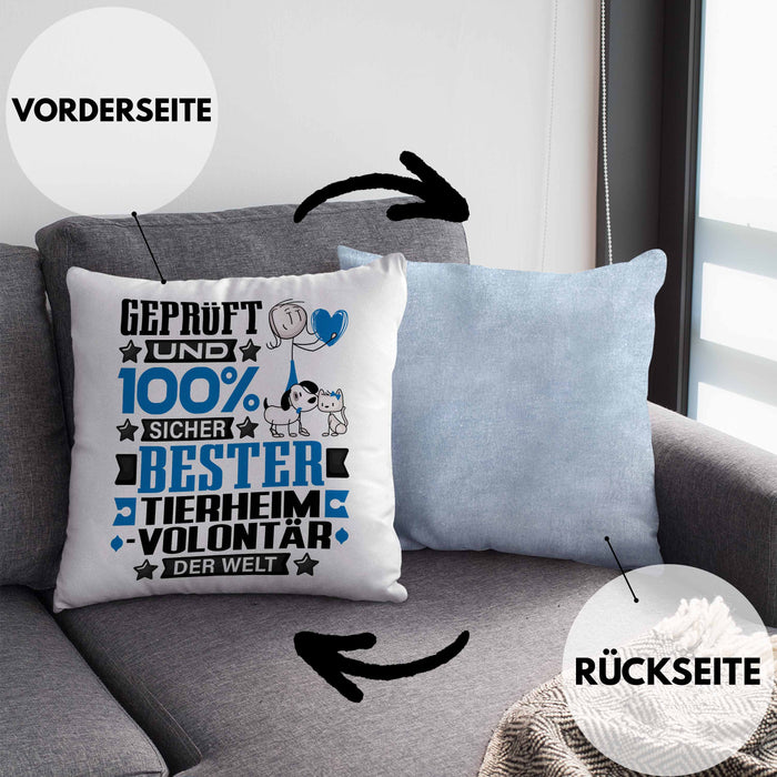 Tierheimvolontär Geschenk Lustiger Spruch für Tierheimvolontär Geschenkidee Bester Tierheimvolontär Der WeltKissen mit Füllung 40x40 (Grau) Blau Trendation