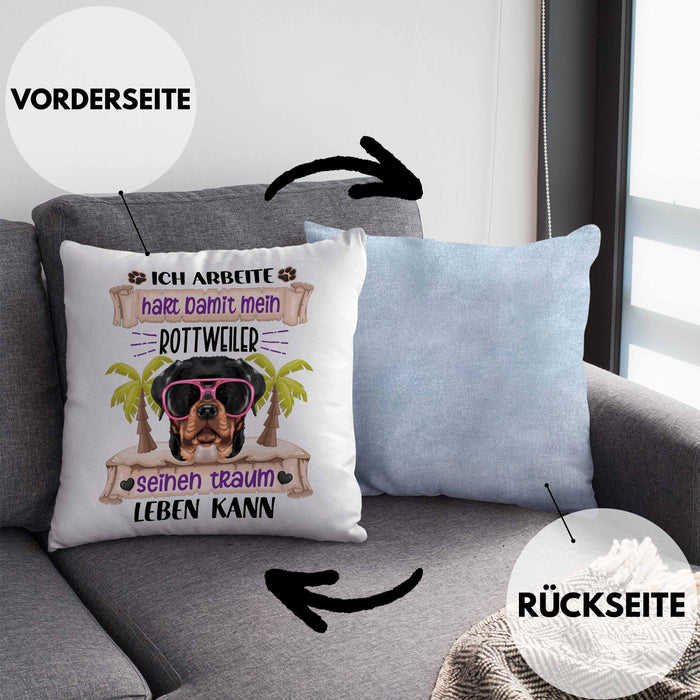 Rottweiler Besitzer Kissen mit Füllung 40x40 Geschenk Lustiger Spruch Geschenkidee Ich Arbeite Hart Damit Mein Rottweiler Seinen Traum Leben Kann (Grau) Blau Trendation