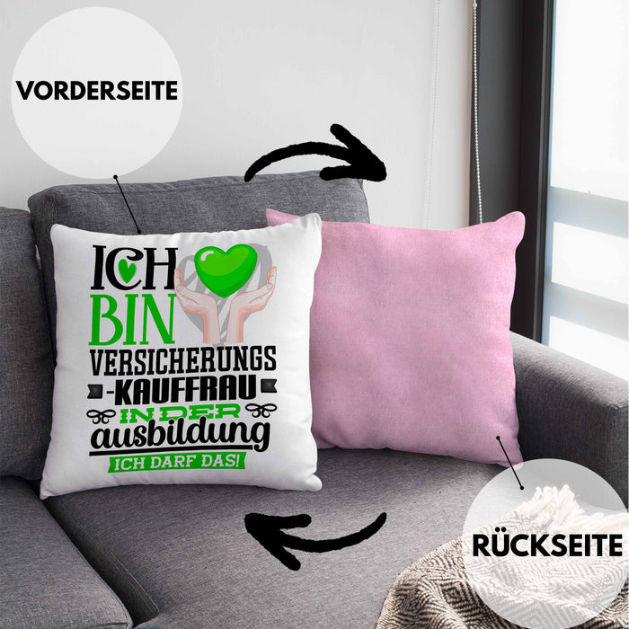 Versicherungskauffrau Ausbildung Start Geschenk Kissen mit Füllung 40x40 Ich Bin Versicherungskauffrau In Der Ausbildung Ich Darf Das Geschenkidee (Grau) Rosa Trendation
