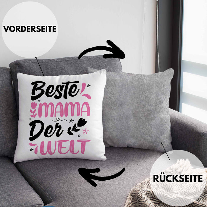 Mama Geschenk Kissen mit Füllung 40x40 Beste Mama Der Welt Geschenkidee Muttertagsgeschenk von Sohn Tochter (Grau) Grau Trendation