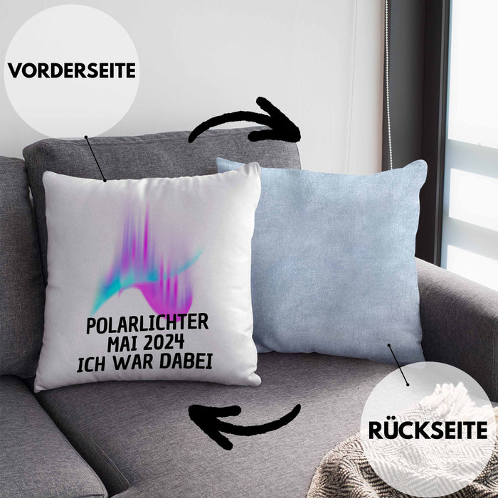 Polarlichter 2024 Kissen mit Füllung 40x40 Geschenk Ich War Dabei Polar-Lichter Polarlicht Heute Nochmal Polarlichter (Grau) Blau Trendation