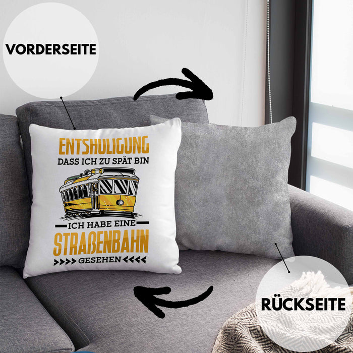 Straßenbahn Kissen mit Füllung 40x40 Geschenk Spruch Lustig Ein Leben Ohne Straßenbahn Fahrer Geschenkidee Geburtstag (Grau) Grau Trendation