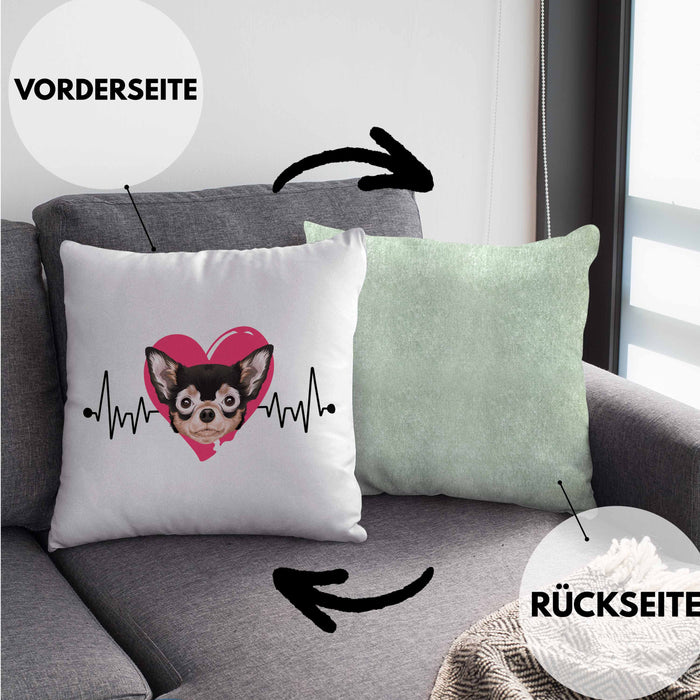 Chihuahua Besitzer Kissen mit Füllung 40x40 Geschenk Lustiger Spruch Geschenkidee Herzschlag XXXX (Grau) Grün Trendation