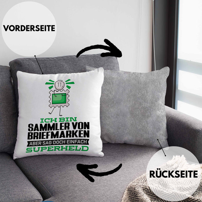 SammlervonBriefmarken Geschenk Kissen mit Füllung 40x40 Ich Bin SammlervonBriefmarken Aber Sag Doch Einfach Superheld Lustige Geschenkdiee für SammlervonBriefmarken (Grau) Grau Trendation