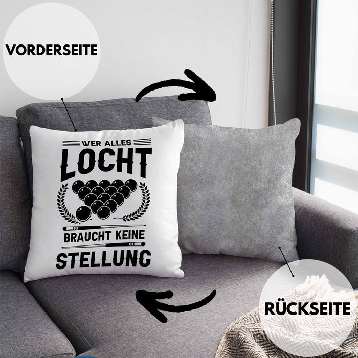 Billard Pool Kissen mit Füllung 40x40 Geschenk Wer Alles Locht Braucht Keine Stellung Männer Spruch (Grau) Grau Trendation