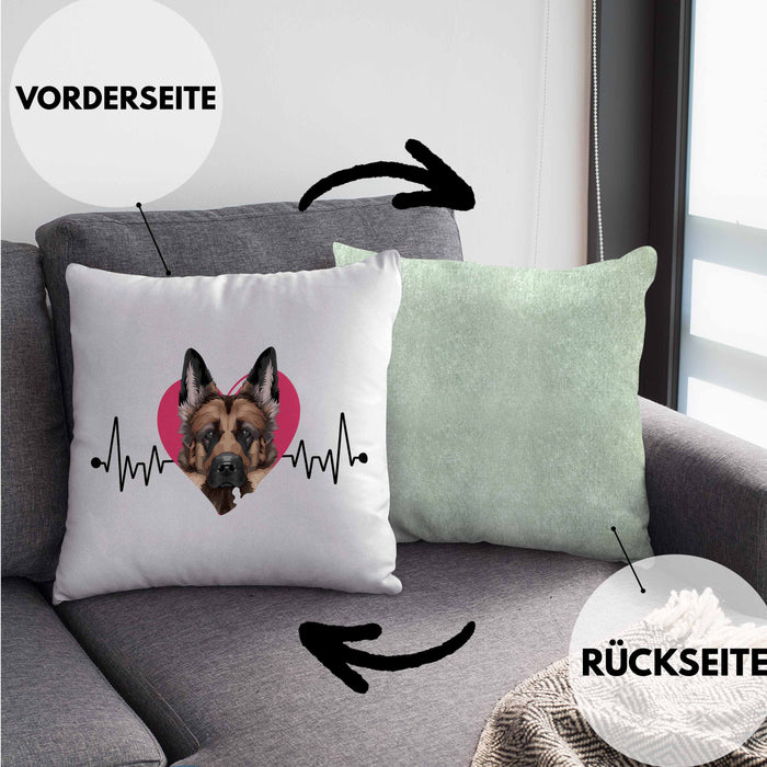 Schäferhund Besitzer Kissen mit Füllung 40x40 Geschenk Lustiger Spruch Geschenkidee Herzschlag Schäferhund (Grau) Grün Trendation
