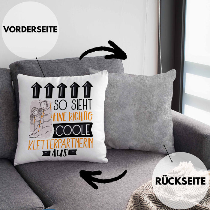 Kletterpartnerin Geschenk Kissen mit Füllung 40x40 Lustig Geschenkidee für Kletterpartnerin Geburtstag So Sieht Eine Richtig Coole Kletterpartnerin Aus Frauen Spruch (Grau) Grau Trendation