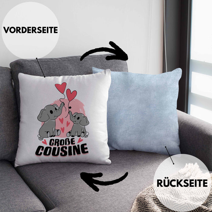 Große Cousine Kissen mit Füllung 40x40 Geschenk Verkündung Du Wirst Große Cousine Geschenkidee Nachwuchs (Grau) Blau Trendation