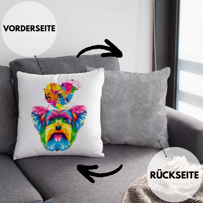 Yorkie Herz Farbe Besitzer Kissen mit Füllung 40x40 Geschenk Lustiger Spruch Geschenkidee Yorkie Liebhaber (Grau) Grau Trendation