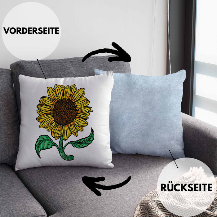 Lustige Sonnenblume Kissen mit Füllung 40x40 Geschenk für Sonnenblumenliebhaber (Grau) Blau Trendation
