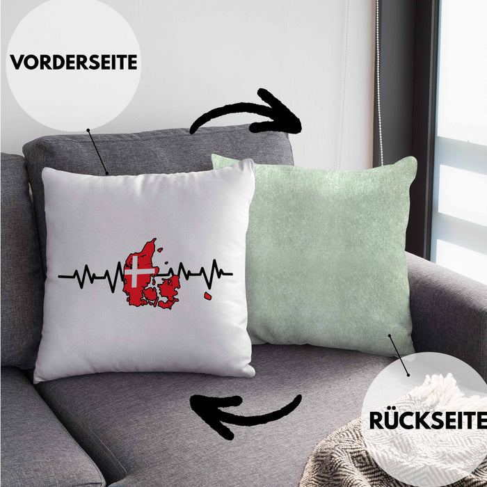 Dänische Flagge Geschenk Kissen mit Füllung 40x40 Herzschlag Dänemark Urlau Geschenkidee (Grau) Grün Trendation