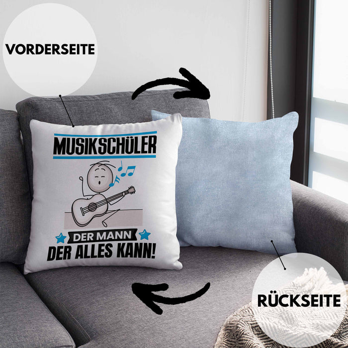 Musikschüler Kissen mit Füllung 40x40 Geschenk für Musikschüler Der Mann Der Alles Kann Geschenkidee zum Geburtstag (Grau) Blau Trendation
