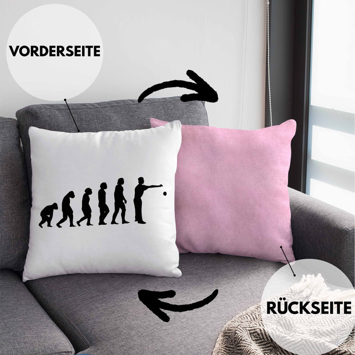 Boule Kissen mit Füllung 40x40 Geschenk Boule-Spieler Geschenkidee Spruch Evolution Boule (Grau) Rosa Trendation