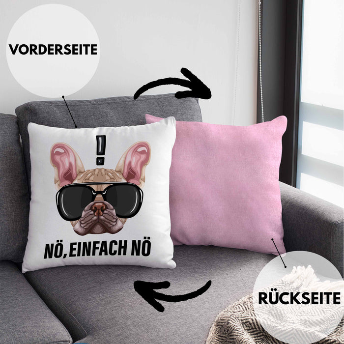 Nö Einfach Nö Kissen mit Füllung 40x40 Geschenk für Mops-Besitzer für Freundin Sarkasmus Humor (Grau) Rosa Trendation