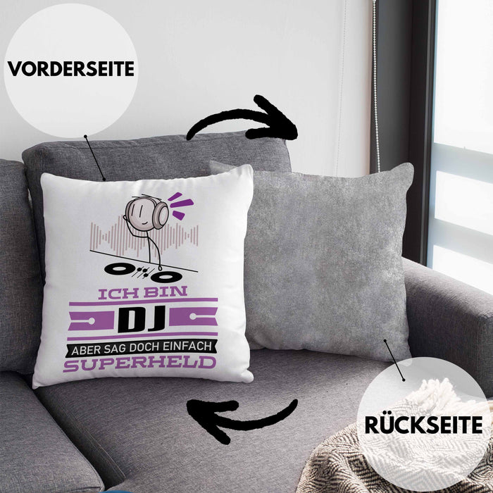DJ Geschenk Kissen mit Füllung 40x40 Ich Bin DJ Aber Sag Doch Einfach Superheld Lustige Geschenkdiee für DJ (Grau) Grau Trendation