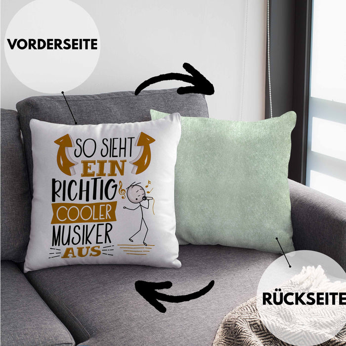 Musiker Kissen mit Füllung 40x40 Geschenk So Sieht Ein RIchtig Cooler Musiker Aus Geschenkidee Lustiger Spruch Geburtstag Musiklehrer (Grau) Grün Trendation