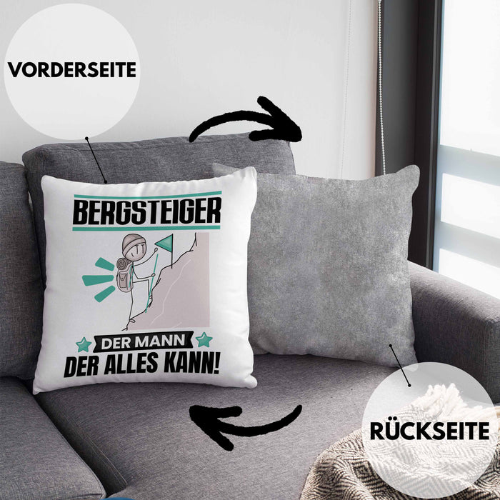 Bergsteiger Kissen mit Füllung 40x40 Geschenk für Bergsteiger Der Mann Der Alles Kann Geschenkidee zum Geburtstag (Grau) Grau Trendation