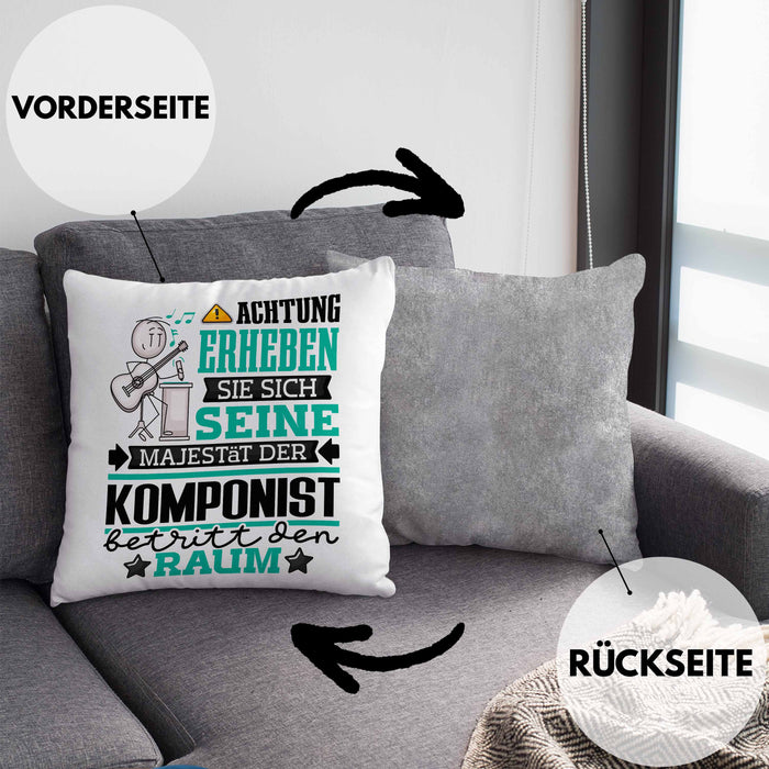 Komponist Geschenk Kissen mit Füllung 40x40 Lustiger Spruch Erheben Sie Sich Der Komponist Betritt den Raum (Grau) Grau Trendation