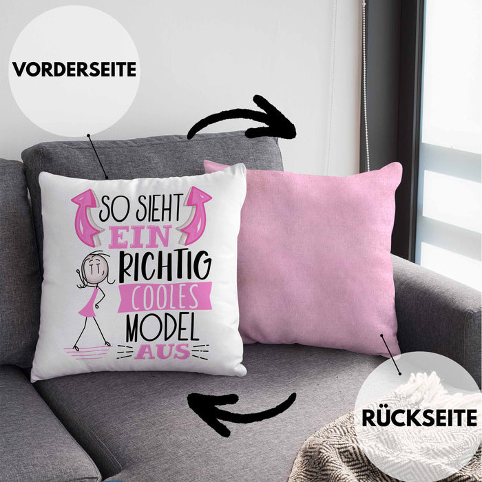 Model Kissen mit Füllung 40x40 Geschenk So Sieht Ein RIchtig Cooles Model Aus Geschenkidee Lustiger Spruch Geburtstag (Grau) Rosa Trendation