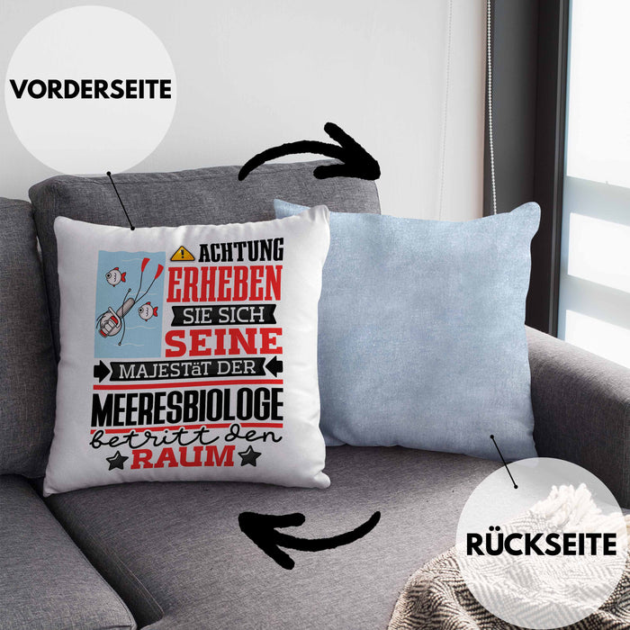 Meeresbiologe Geschenk Kissen mit Füllung 40x40 Lustiger Spruch Erheben Sie Sich Der Meeresbiologe Betritt den Raum (Grau) Blau Trendation