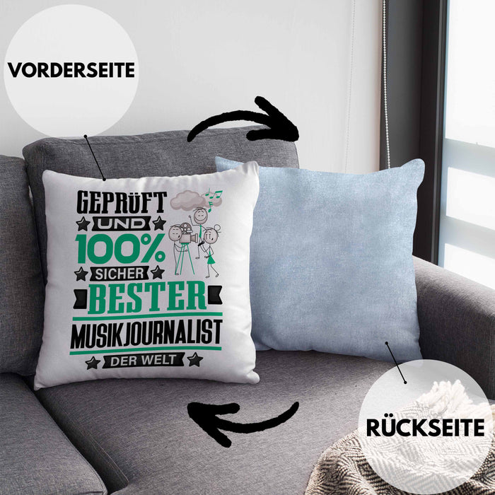 Musikjournalist Geschenk Lustiger Spruch für Musikjournalist Geschenkidee Bester Musikjournalist Der WeltKissen mit Füllung 40x40 (Grau) Blau Trendation
