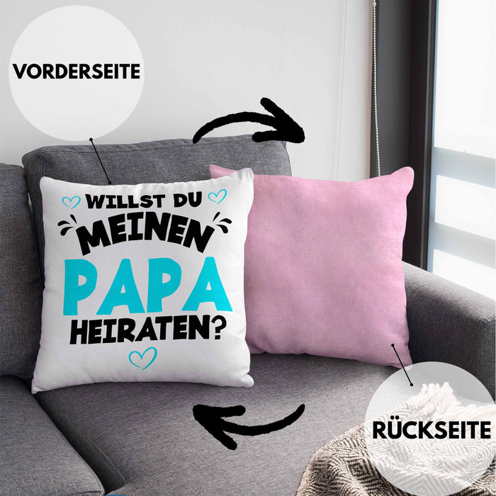 Heiratsantrag Kissen mit Füllung 40x40 Geschenk Lustiger Spruch Willst Du Meinen Papa Heiraten Geschenkidee Geburtstag (Grau) Rosa Trendation