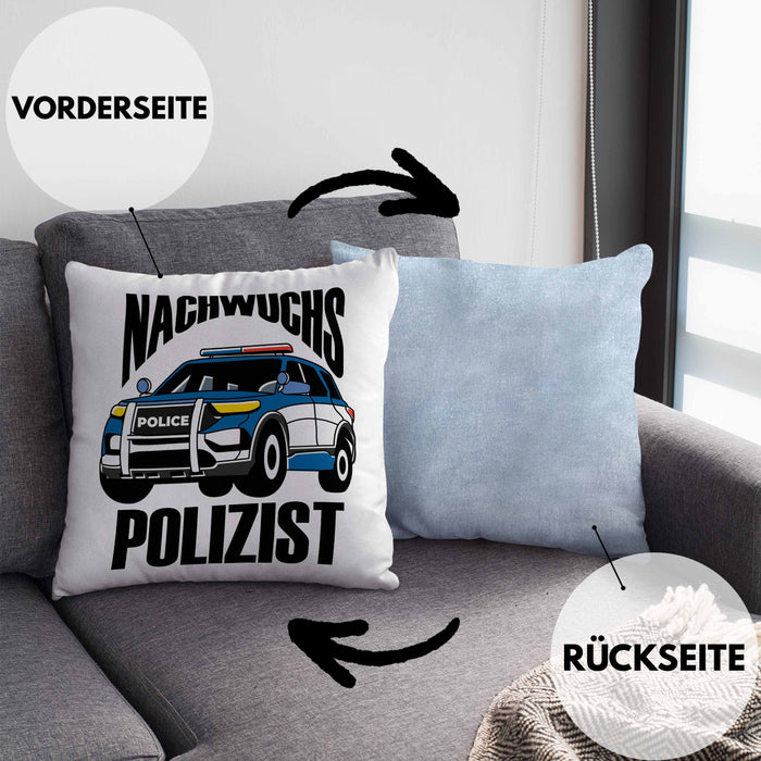 Einschulung Kissen mit Füllung 40x40 für Jungs - "Nachwuchs Polizist" Geschenk kleine Schulanfänger (Grau) Blau Trendation