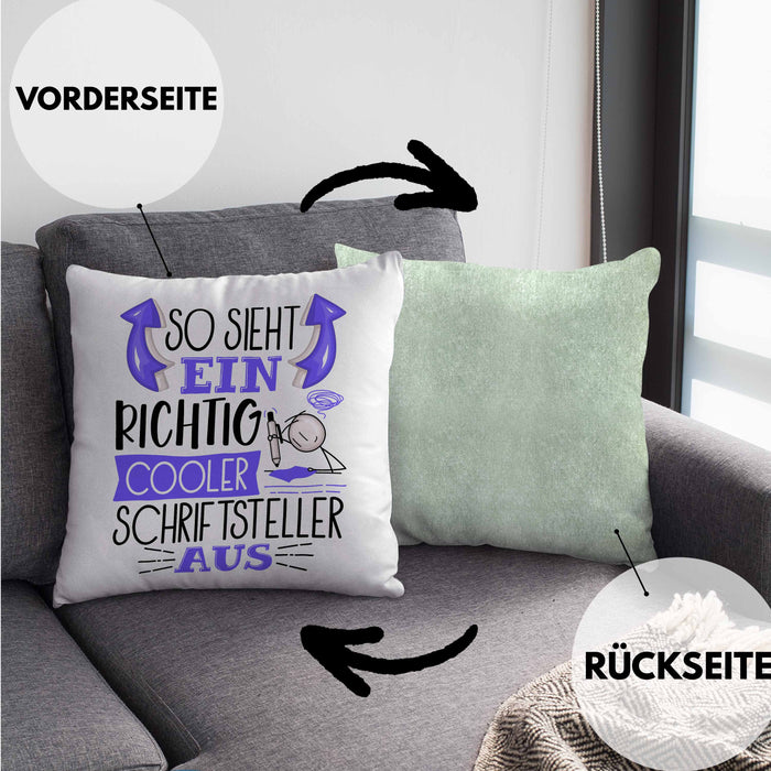 Schriftsteller Autor Kissen mit Füllung 40x40 Geschenk So Sieht Ein RIchtig Cooler Schriftsteller Autor Aus Geschenkidee Lustiger Spruch Geburtstag (Grau) Grün Trendation