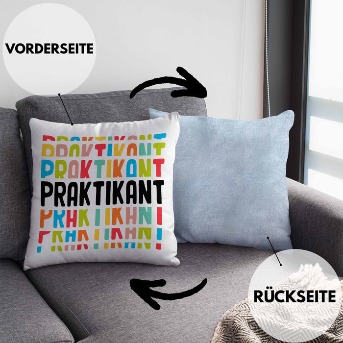 Praktikant Kissen mit Füllung 40x40 Geschenk Für Praktikanten Geschenkidee (Grau) Blau Trendation