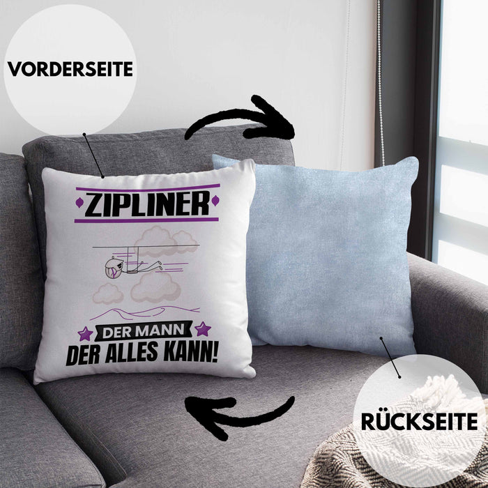 Zipliner Kissen mit Füllung 40x40 Geschenk für Zipliner Der Mann Der Alles Kann Geschenkidee zum Geburtstag (Grau) Blau Trendation