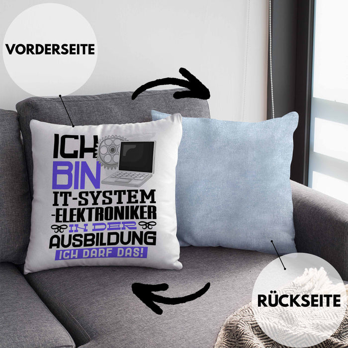 IT-Systemelektroniker Ausbildung Kissen mit Füllung 40x40 Geschenk Ich Bin IT-Systemelektroniker In Der Ausbildung Ich Darf Das Geschenkidee Spruch (Grau) Blau Trendation