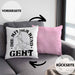 Die Mit Dem Hund Geht Kissen mit Füllung 40x40 Geschenk für Frauchen Hundebesitzerin Geschenkidee (Grau) Rosa Trendation