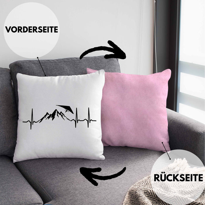 Geschenk für Drachenflieger Kissen mit Füllung 40x40 Herzschlag Hängegleiter Motiv (Grau) Rosa Trendation