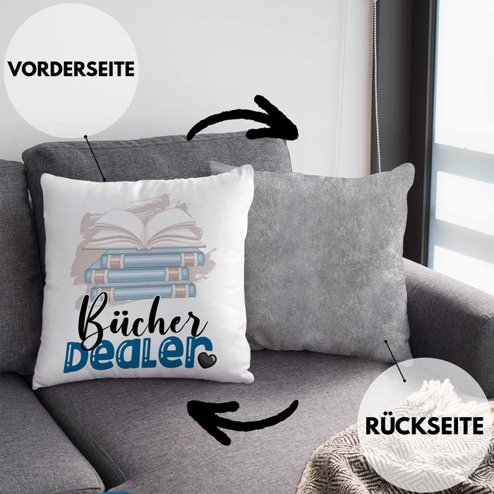 Bücher Dealer Kissen mit Füllung 40x40 Geschenk für Bücher-Verkäufer Bibliothek Geburtstag Spruch Geschenkidee Bester Bibliothek (Grau) Grau Trendation
