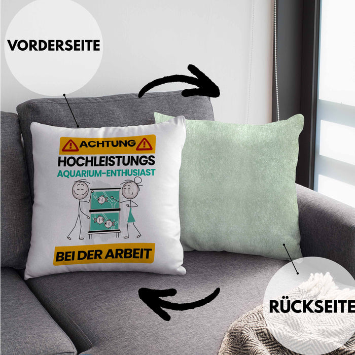 Aquarium-Enthusiast Kissen mit Füllung 40x40 Geschenk Lustiger Spruch Geschenkidee für Aquarium-Enthusiast Achtung Hochleistungs Aquarium-Enthusiast Bei Der Arbeit (Grau) Grün Trendation