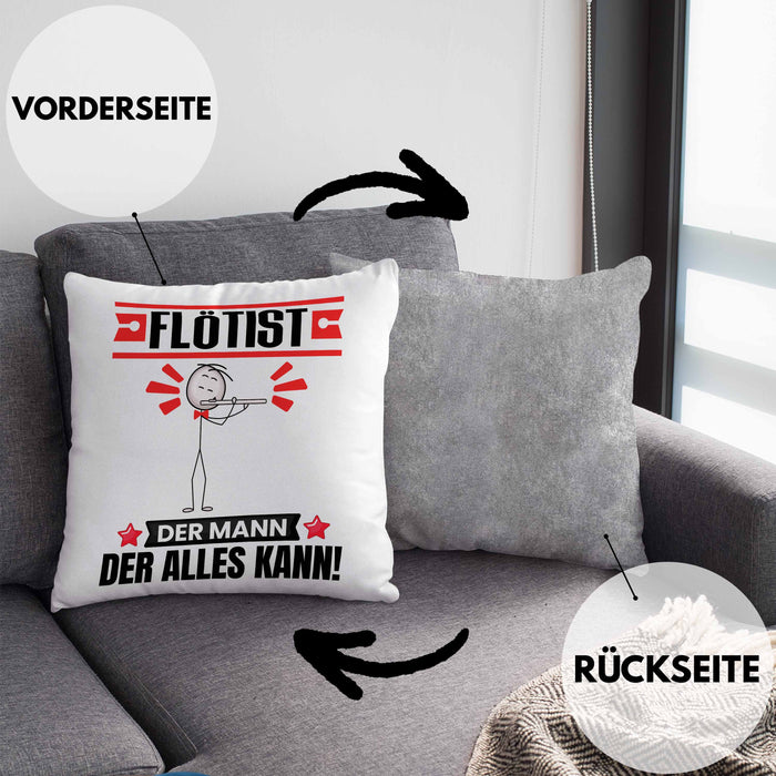 Flötist Kissen mit Füllung 40x40 Geschenk für Flötist Der Mann Der Alles Kann Geschenkidee zum Geburtstag (Grau) Grau Trendation