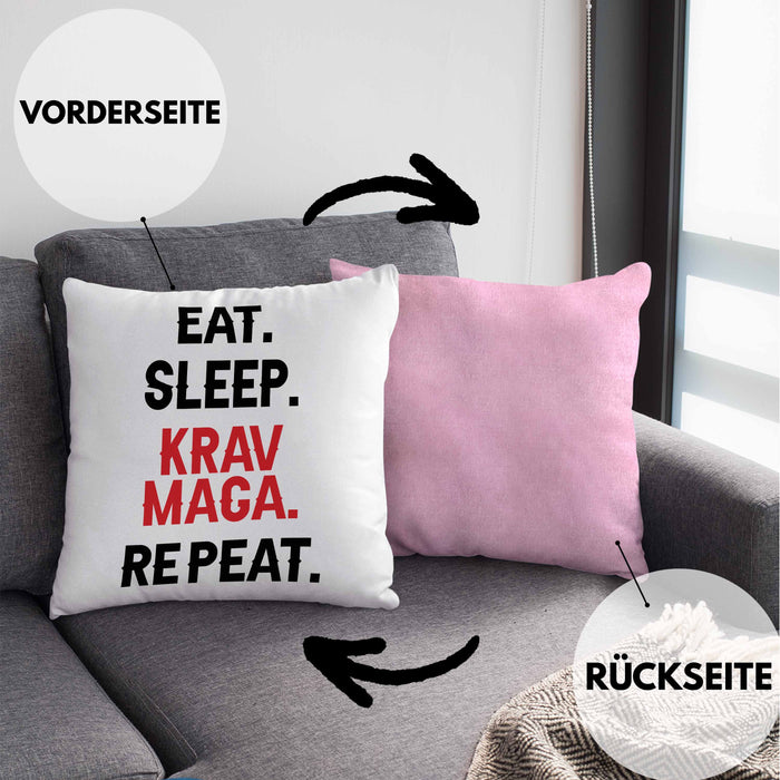 Krav Maga Kissen mit Füllung 40x40 Geschenk Kampfsportler Geschenkidee Selbstverteidigung (Grau) Rosa Trendation