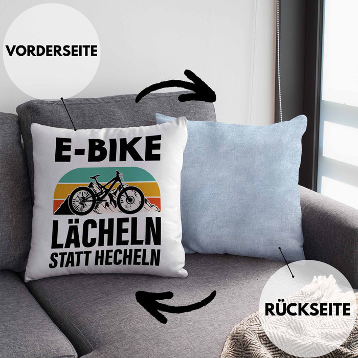 Elektrofahrrad E-Bike Kissen mit Füllung 40x40 mit Spruch Geschenk Ebike Lustige Geschenke Rentner (Grau) Blau Trendation
